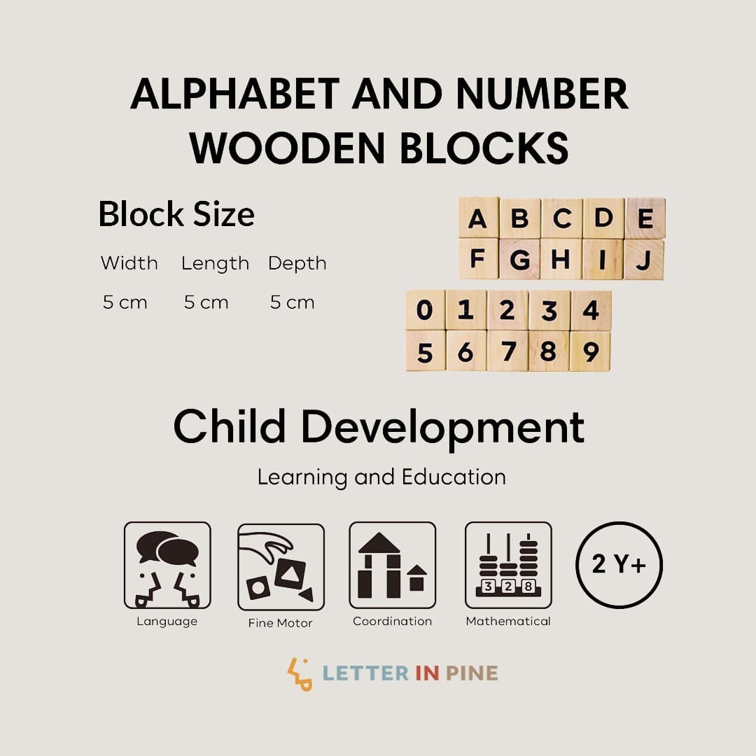 Natural wood blocks with alphabet and numbers