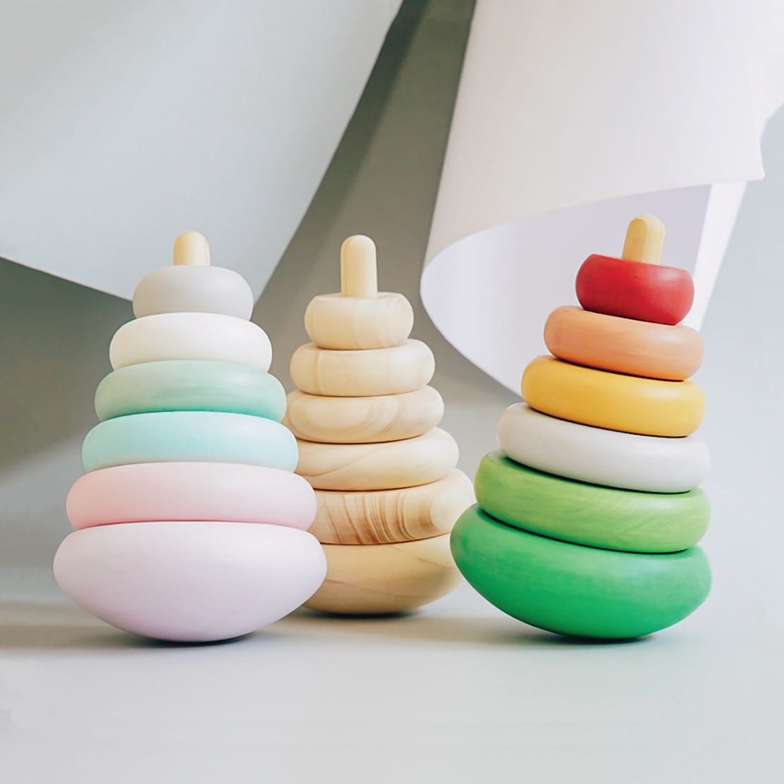 wooden wobble stacker toy for toddlers